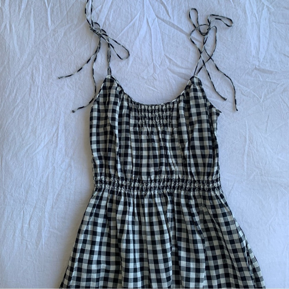 NWT Doen Leslie Linen Tie Strap A Line Midi Dress Marilyn Gingham Black White - Picture 9 of 15